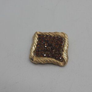 Crown Trifari Vintage Pin Brooch Gold and Bronze Rhinestones